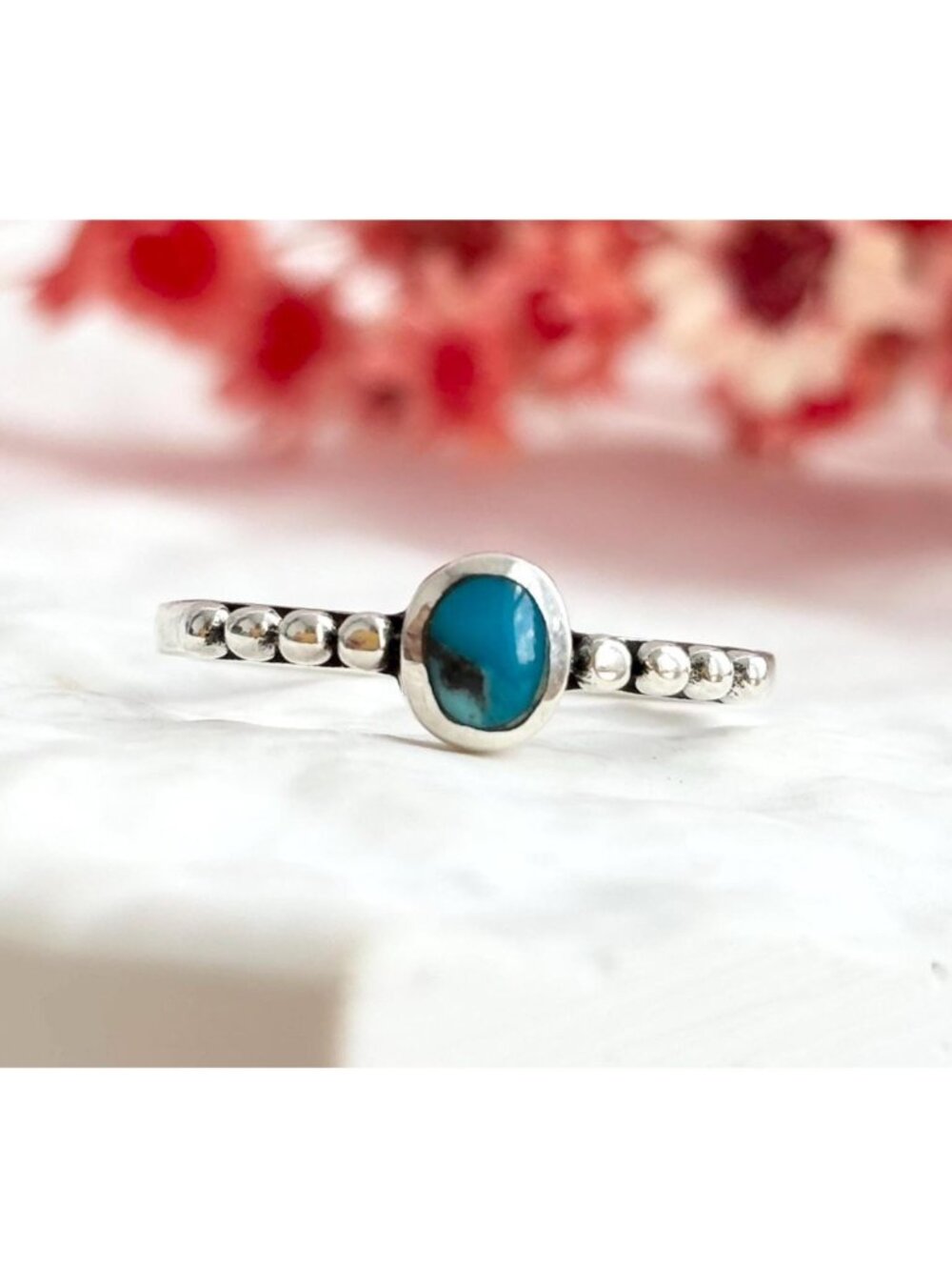 Turquoise Beaded Frame American Southwest Sterling Silver 925 Vintage Ring